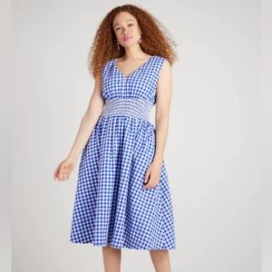 Kate Spade Gingham Smocked Waist Dress in Blueberry Size XXL